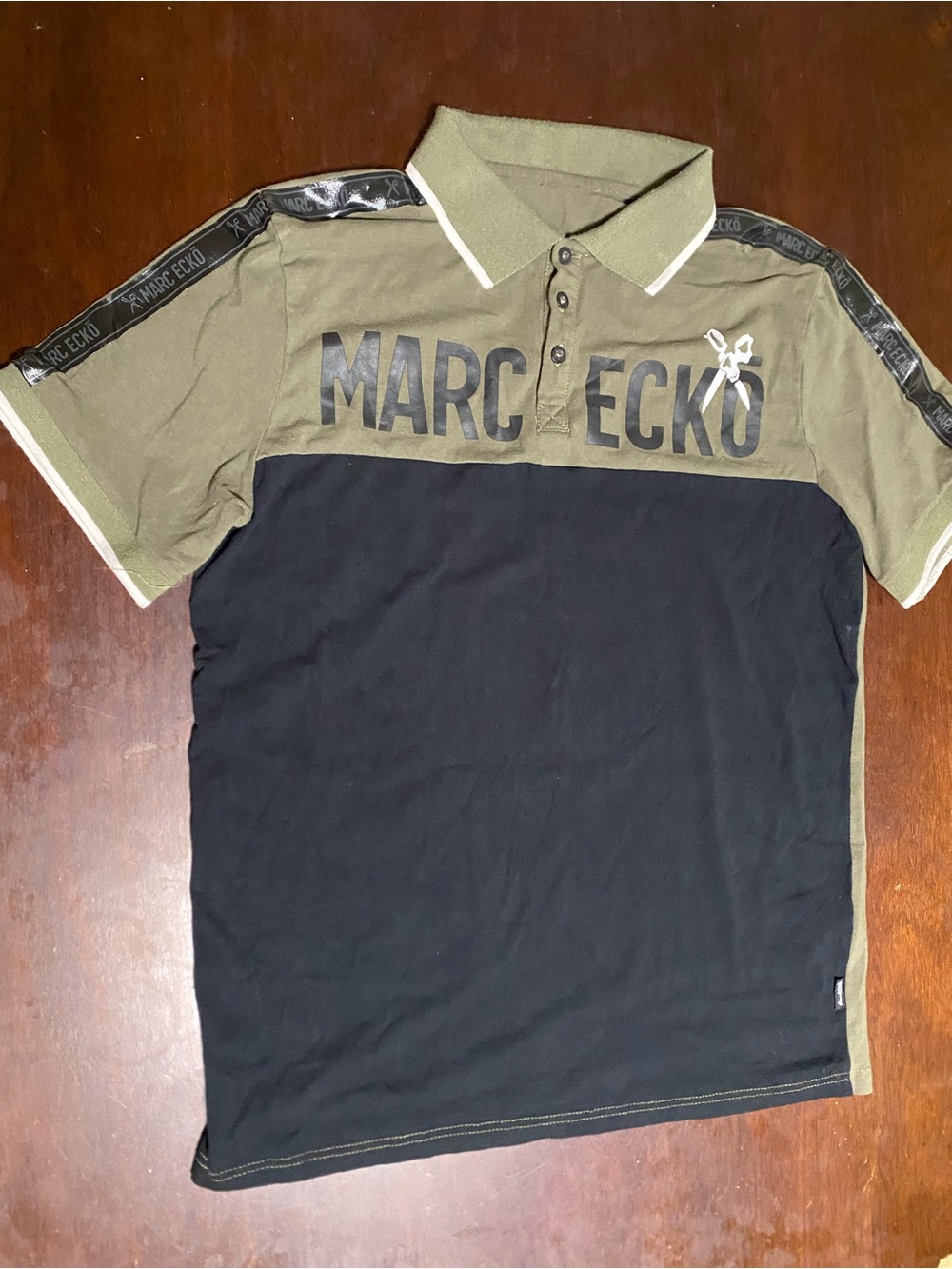 Marc Ecko Olive and Black Panel Logo Polo Size Medium